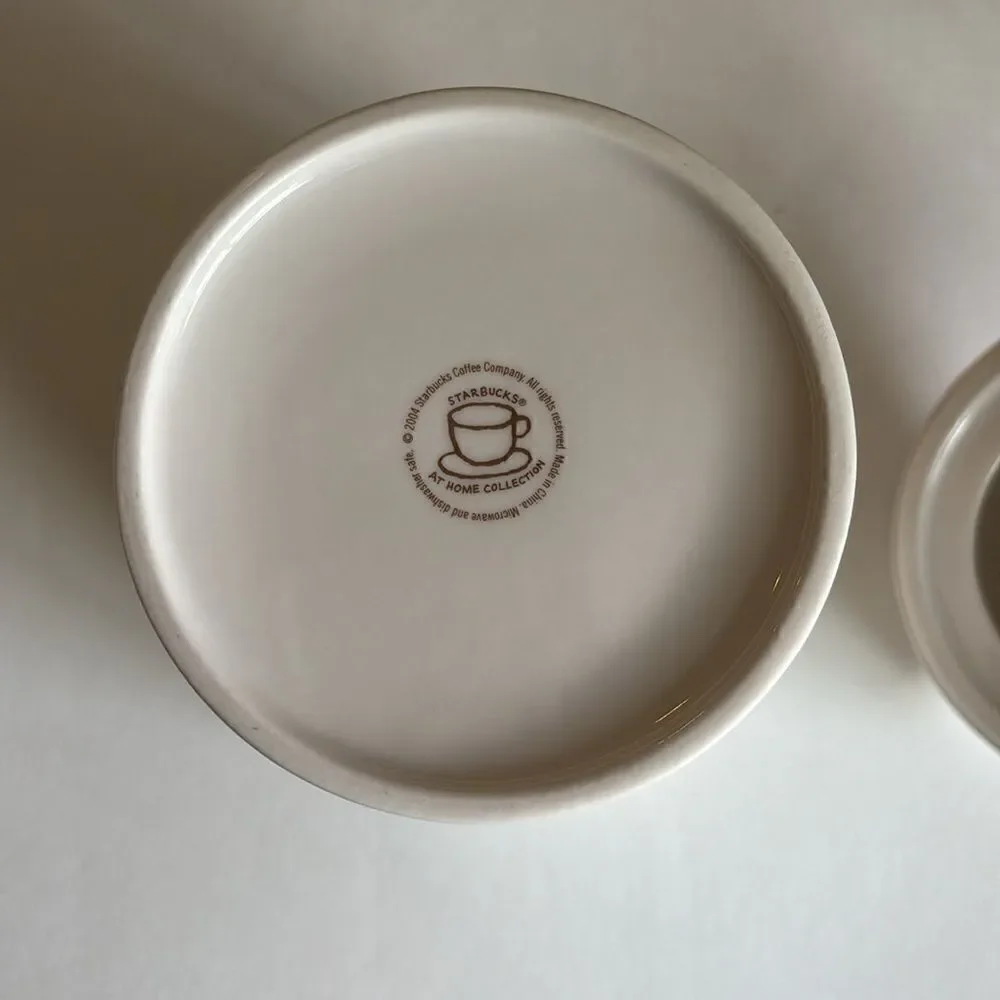 Starbucks 2004 At Home Collection Raised Line Pattern Ivory Canister